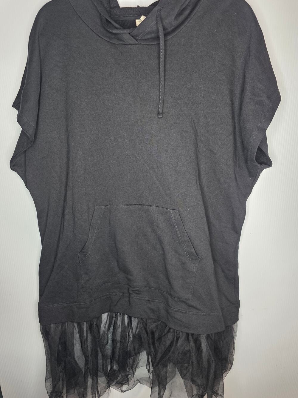 Pilcro Anthropologie Black Tulle Hem Sleeveless Sweatshirt Mini Dress XL Boho